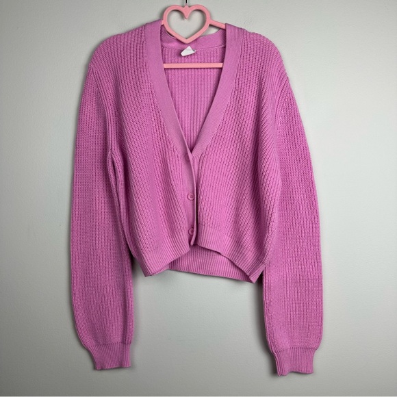 Melrose and Market Button-Up Cropped Knit Cardigan Size Medium - Picture 2 of 9